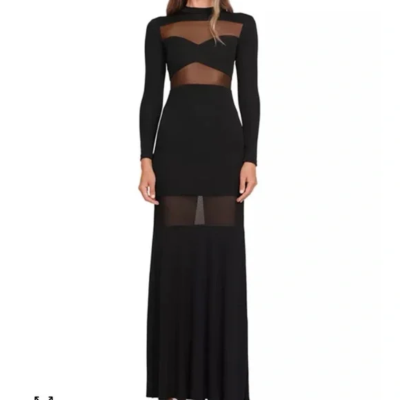 STAUD Black Cut-Out Semi Sheer Long Sleeve Paneled Maxi Dress - Picture 1 of 8